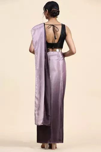 Violet plain chiffon designer saree with blouse piece