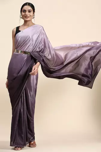 Violet plain chiffon designer saree with blouse piece