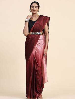Maroon plain chiffon designer saree with blouse piece 1
