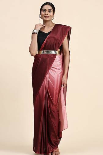 Maroon plain chiffon designer saree with blouse piece