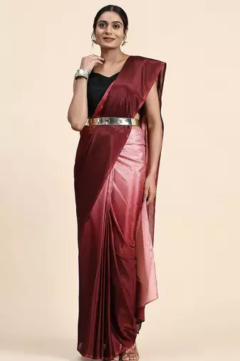 Maroon plain chiffon designer saree with blouse piece