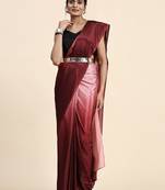 Maroon plain chiffon designer saree with blouse piece