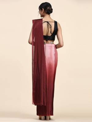 Maroon plain chiffon designer saree with blouse piece 3