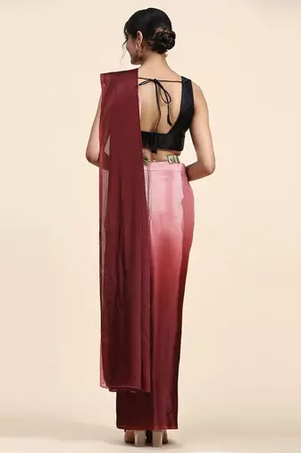 Maroon plain chiffon designer saree with blouse piece