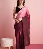 Pink plain satin designer saree with blouse piece