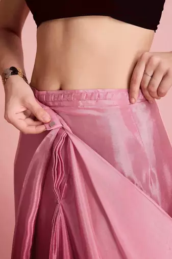 Pink plain satin designer saree with blouse piece