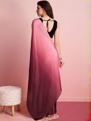 Pink plain satin designer saree with blouse piece 5