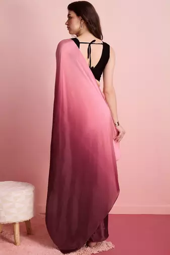 Pink plain satin designer saree with blouse piece