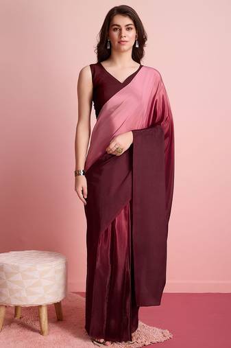 Maroon plain poly silk party wear saree with blouse piece