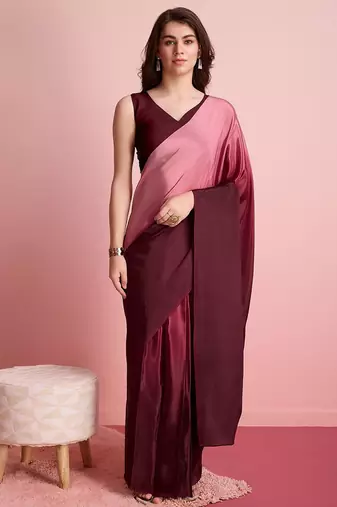 Maroon plain poly silk party wear saree with blouse piece
