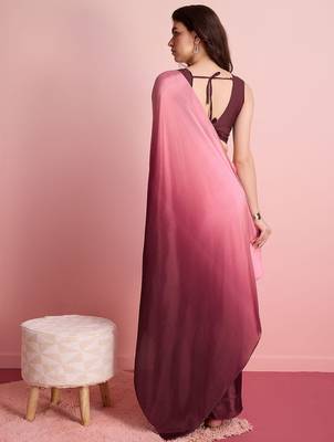 Maroon plain poly silk party wear saree with blouse piece 2
