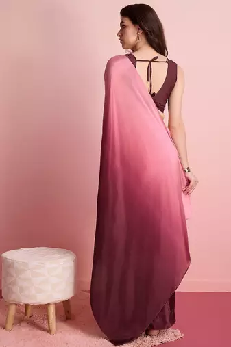 Maroon plain poly silk party wear saree with blouse piece