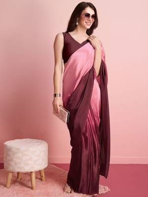 Maroon plain poly silk party wear saree with blouse piece 3