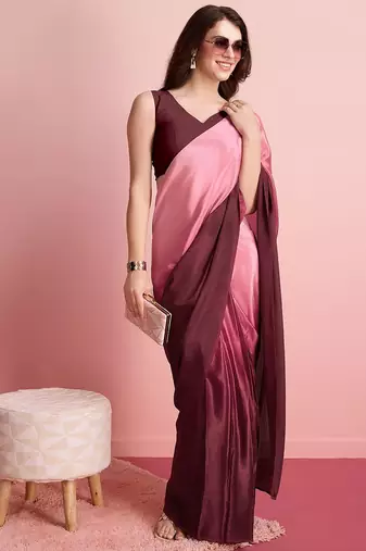 Maroon plain poly silk party wear saree with blouse piece