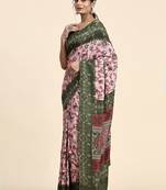 Pink printed crepe casual saree with blouse piece