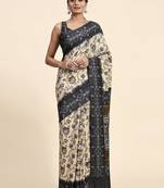 Cream printed crepe casual saree with blouse piece