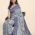 Blue printed crepe casual saree with blouse piece