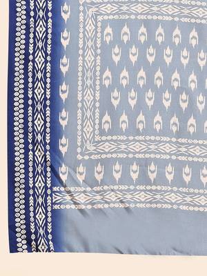 Blue printed crepe casual saree with blouse piece 5