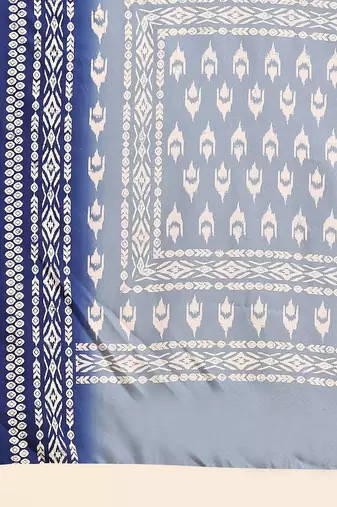 Blue printed crepe casual saree with blouse piece