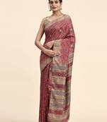 Pink printed crepe casual saree with blouse piece
