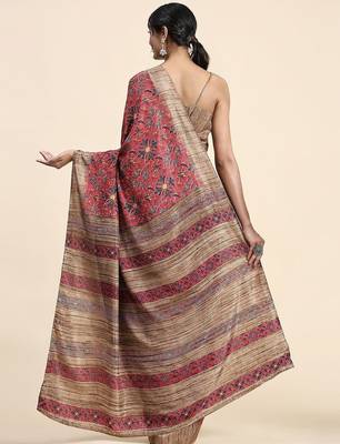 Pink printed crepe casual saree with blouse piece 2