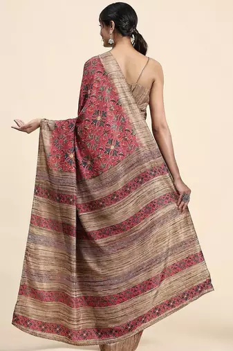 Pink printed crepe casual saree with blouse piece