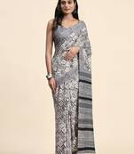 Grey printed crepe casual saree with blouse piece