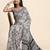 Grey printed crepe casual saree with blouse piece