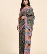 Pink printed crepe casual saree with blouse piece