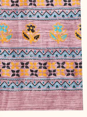 Pink printed crepe casual saree with blouse piece 5