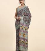 Green printed crepe casual saree with blouse piece