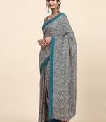 Green printed crepe casual saree with blouse piece