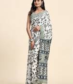 Green printed crepe casual saree with blouse piece