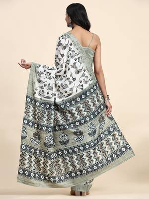 Green printed crepe casual saree with blouse piece 2