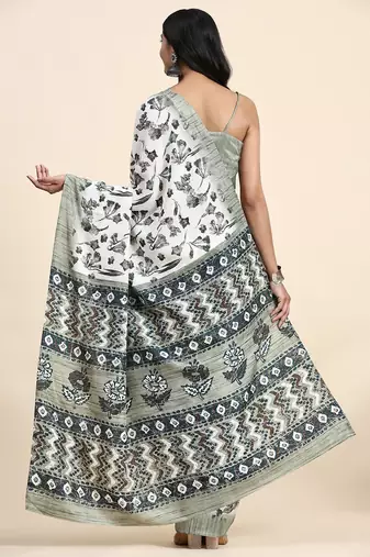 Green printed crepe casual saree with blouse piece