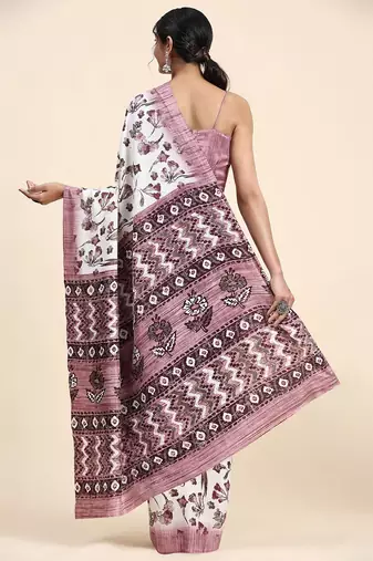 White printed crepe casual saree with blouse piece