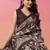 Coffee brown floral printed jute casual saree with blouse piece