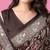 Coffee brown floral printed jute casual saree with blouse piece