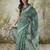 Green printed blended cotton designer saree with blouse piece