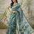 Green printed blended cotton designer saree with blouse piece