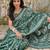 Green printed blended cotton designer saree with blouse piece