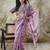 Lavender printed blended cotton designer saree with blouse piece