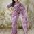 Lavender printed blended cotton designer saree with blouse piece