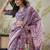 Lavender printed blended cotton designer saree with blouse piece