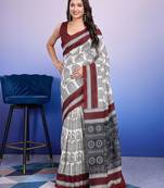 Maroon elegant printed silk cotton saree with blouse piece