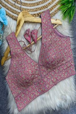 Pink heavy embroidered silk bridal blouse | designer wedding party wear readymade saree blouse for women 1