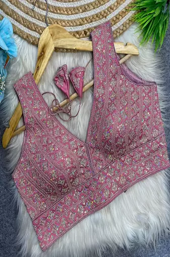 Pink heavy embroidered silk bridal blouse | designer wedding party wear readymade saree blouse for women