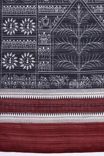 Maroon elegant printed silk cotton saree with blouse piece