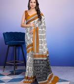 Mustard elegant printed silk cotton saree with blouse piece