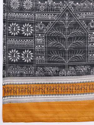 Mustard elegant printed silk cotton saree with blouse piece 5